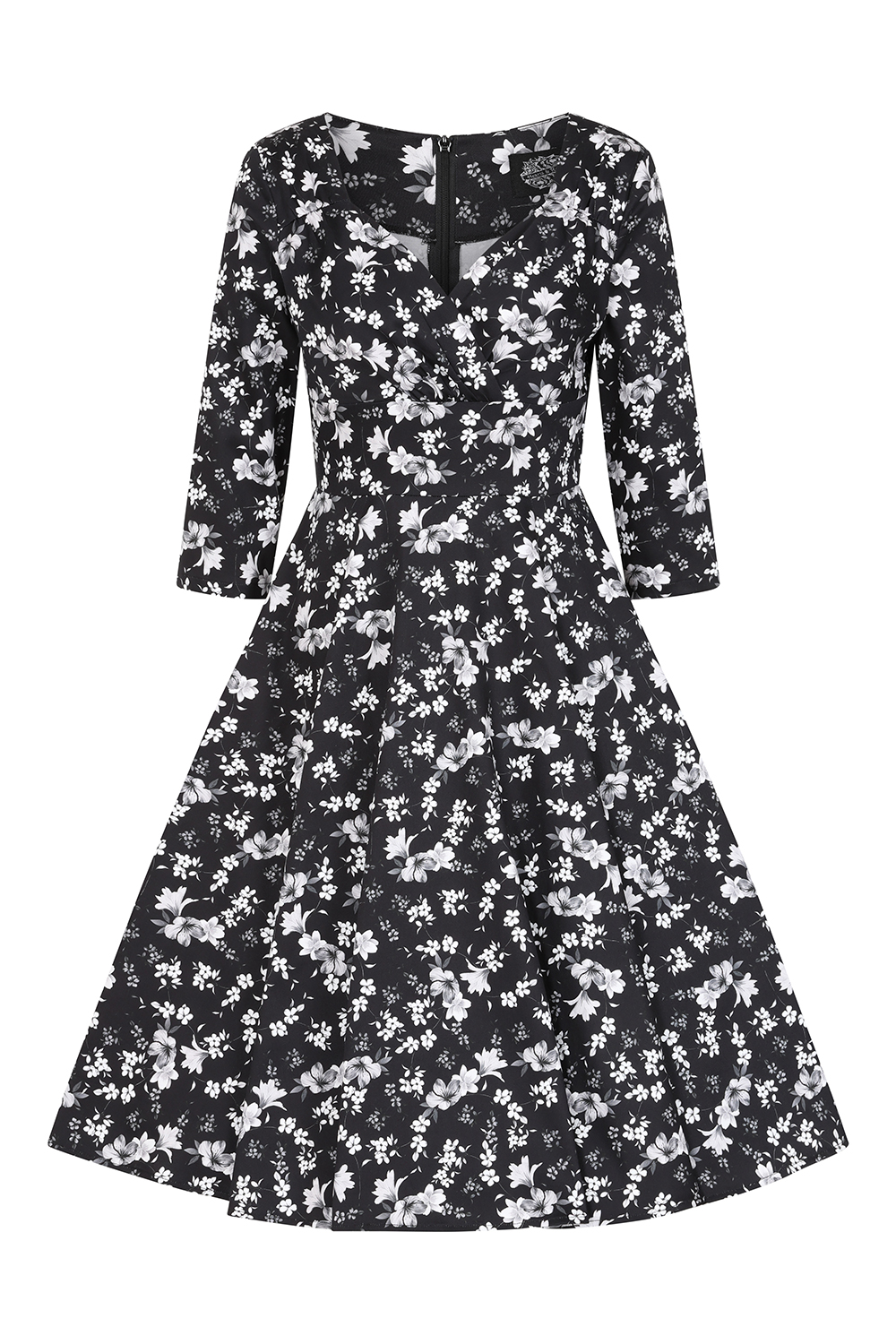 Suzy Monochrome Floral Swing Dress in Extended Sizing